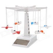 Solar Powered Flying Plane Tower Toy Set - White + Red + Blue