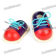 Stylish Wooden Shoes Toy for Tieing Shoelace Training - Red + Blue (Pair/Set)