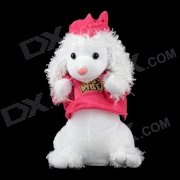 Cute Dancing Waving Hand Plush Dog Electric Music Toy - White + Deep Pink (4 x AA)