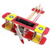 Robotime P220 DIY Wooden Mosaic Solar Energy Plane Combat Helicopter - Red + Yellow