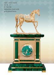 Đồng hồ treo tường chế tác tại Italy- Clock Malachite W/Arab gold Horse Silver 16053