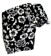 Hawaiian Print Dog Board Shorts - Black