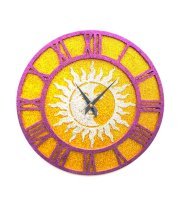 Sai Enterprises Yellow And Pink Mdf Wood Sun Glitter Wall Clock