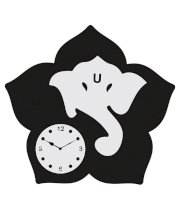 Sai Enterprises Black And White Mdf Wood Ganesha Wall Clock