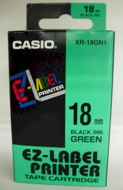Nhãn in Casio XR-18GN1 (chữ đen nền xanh lá 18mm)