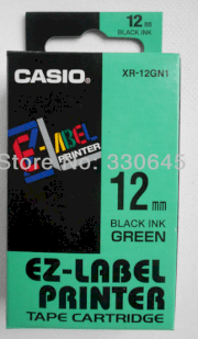 Nhãn in Casio XR-12GN1 (chữ đen nền xanh lá 12mm)