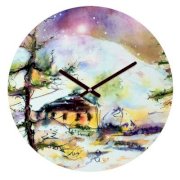 DENY Designs Ginette Fine Art Cabin In The Snow Wall Clock