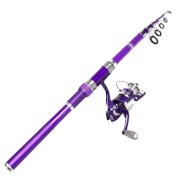 8 in 1 Fish Bobbers Fishooks Alert Bell 6.2 Ft Fishing Pole Purple Set