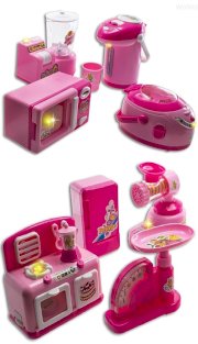 WolVol Electronic Kitchen Appliances Playset for Girls with Lights and Sounds & Real Functions