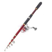 Black Red 2.4M 6 Sections Telescopic Fishing Rod w Spinning Reel