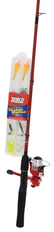 Zebco 20SPTWC Medium Spinning Combo Fishing Rod and Tackle Wallet, 5-Foot Length, Red and Black Finish