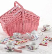 Porcelain 18 Pcs Tea Set in Basket, Wildflower