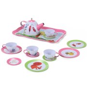  Nature Garden Picnic Tin Tea Party Set for Kids - Metal Teapot and Cups Kitchen Playset