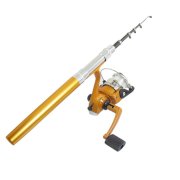 Aluminum Alloy Telescopic Mini Pen Fishing Rod Spinning Reel Gold Tone