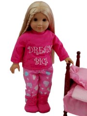 "Dream Big" Pajamas:PJ Pants, Tee Shirt, Slippers Fits 18" American Girl® Doll Clothes & Accessories