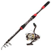 Black Foam Cover Grip 5 Sections Telescopic Fishing Rod 2.1 Meter w Fish Spinning Reel