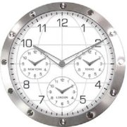 Geneva 4634G 13.7IN METAL WALL CLOCK MULTI-TIME ZONES