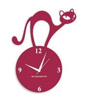 Blacksmith Maroon Laminated Aluminium Naughty Cat Wall Clock