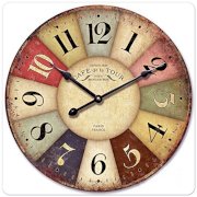 iCasso 16" Vintage France Paris Colourful French Country Tuscan Style Non-Ticking Silent Wood Wall Clock