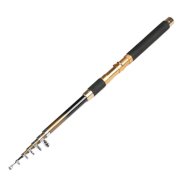 Gold Tone Black Shell 6 Section Telescopic Fishing Pole Rod 3 Meters