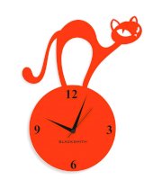 Blacksmith Orange Laminated Aluminium Naughty Cat Wall Clock