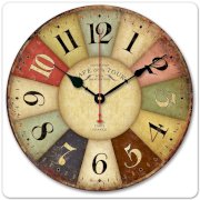  iCasso 12" Vintage France Paris Colourful French Country Tuscan Style Non-Ticking Silent Wood Wall Clock