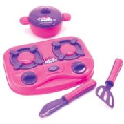 Kids Kitchen Set 7" Hot Plate with Pan Lid and 2 Utensils Girls Party Toy Gift