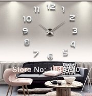 Fashion Large DIY Modern Wall Clock Home Decor 3D Mirrors Sticker Cool Big Timer Art Watch Silver