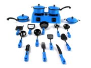 Deluxe Cook Complete 21 Piece Toy Kitchenware Play Set, Comes w/ 2 Pots, 2 Pans, 4 Lids, Utensils, Toy Stove (Colors May Vary)