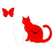 Timeline Cat With A String Butterfly Wall Clock Red TI104DE27HDGINDFUR