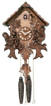  River City Clocks 30-10 Chalet Style One Day Cuckoo Clock with Hand-Carved Squirrels And Maple Leaves, 10-Inch Tall