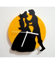 Blacksmith Couple in Love Black & Yellow Silhouette Wall Clock