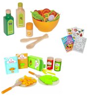 Hape E3116 Garden Salad and E3125 Pasta Wooden Play Food Sets with Coloring Book