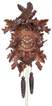 River City Clocks 13-16 One Day Hand-Carved Cuckoo Clock with Seven Maple Leaves, Three Birds, And Nest, 16-Inch Tall