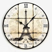  iCasso 12" Eiffel Tower Vintage Colourful London Country Style Non-Ticking Silent Wood Wall Clock
