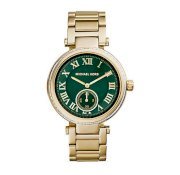 Đồng hồ nữ Michael Kors Skylar Green and Gold-Tone Bracelet Watch MK6065