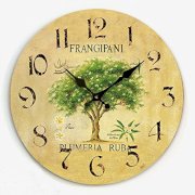  iCasso 12" Frangipani Vintage Colourful London Country Style Non-Ticking Silent Wood Wall Clock