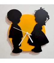 Blacksmith Baby Boy and Girl Love Black & Yellow Silhouette Wall Clock