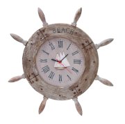  Benzara Wood Ship Wheel Clock Nautical Maritime Decor, 20-Inch