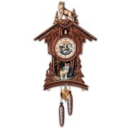 Terry Doughty Sentinels Of The Forest Wolf Art Chalet-Style Wooden Cuckoo Clock by The Bradford Exchange