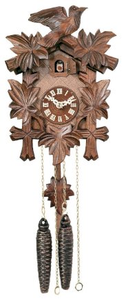 River City Clocks One Day Hand-Carved Cuckoo Clock with Five Maple Leaves & One Bird - 9 Inches Tall - Model # 11-09
