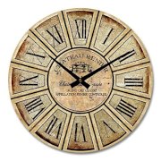  iCasso 14" Retro Vintage Chateau Reiner French Country Tuscan Style Non-Ticking Silent Wood Wall Clock Wooden Wall Art Decor