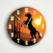 Horse at Sunset Western Themed 6" Silent Wall Clock (Includes Desk/Table Stand)