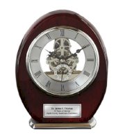Oval Silver Da Vinci Dial Cherry Wood Clock with Silver Engraving Plate. Unique Anniversary Gift, Employee Recognition Service Award or Retirement Gift