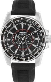 Amitron Men's Silver- Black Silicone Watch, 46mm 61588