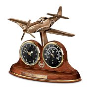 Tabletop Clock: P-51 Mustang 70th Anniversary Thermometer Tabletop Clock by The Bradford Exchange
