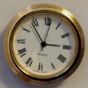 1 3/16" Quartz Clock Insert Roman Numerals, White Dial, Gold Bezel