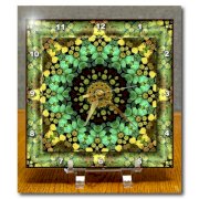 3dRose dc_42579_1 Mandala 29 Floral Flowers Green Turquoise Gold Glowing Peace Meditation Desk Clock, 6 by 6-Inch