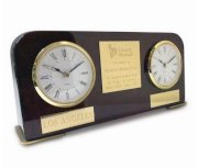 Dual Time Two Time Zone Wood Desk Award Clock