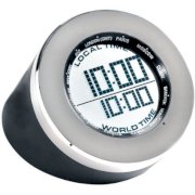 Seth Thomas Silver Tone Metal and Black Rubber Case Grey with Digital LCD Dial Round Multifunction Desk Clock